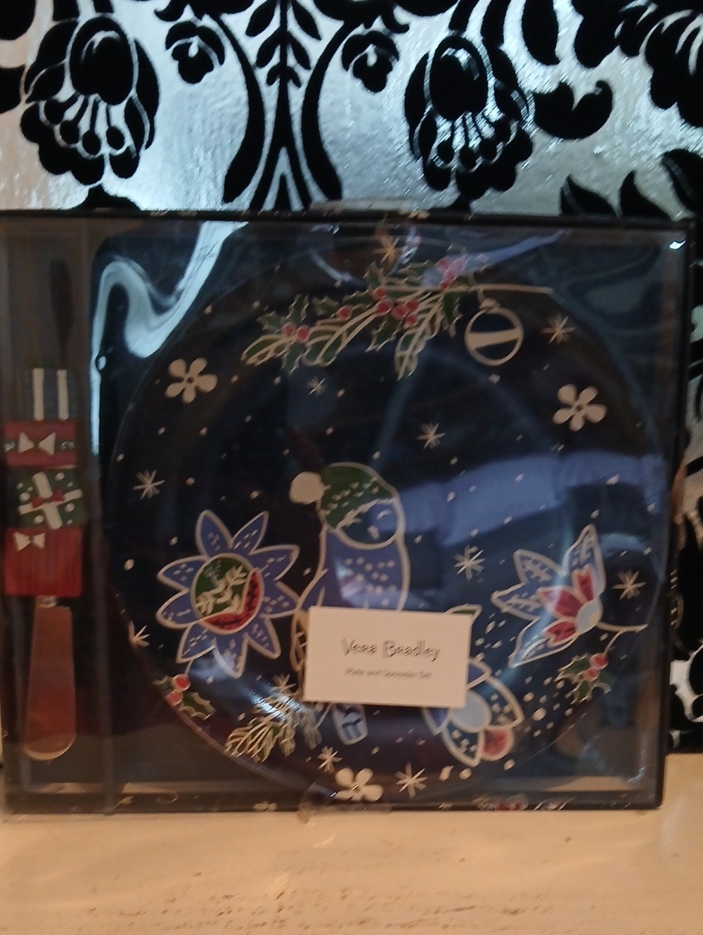 Vera Bradley Navy Holiday Plate And Spreader Set